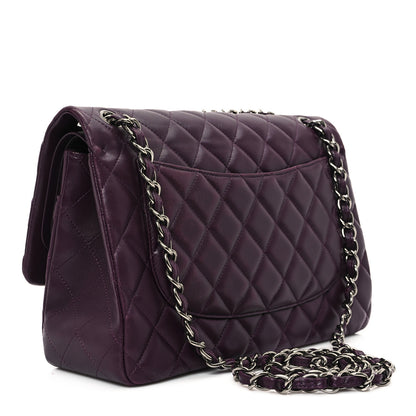 Chanel Lambskin Quilted Jumbo Double Flap Dark Purple 3 of 12