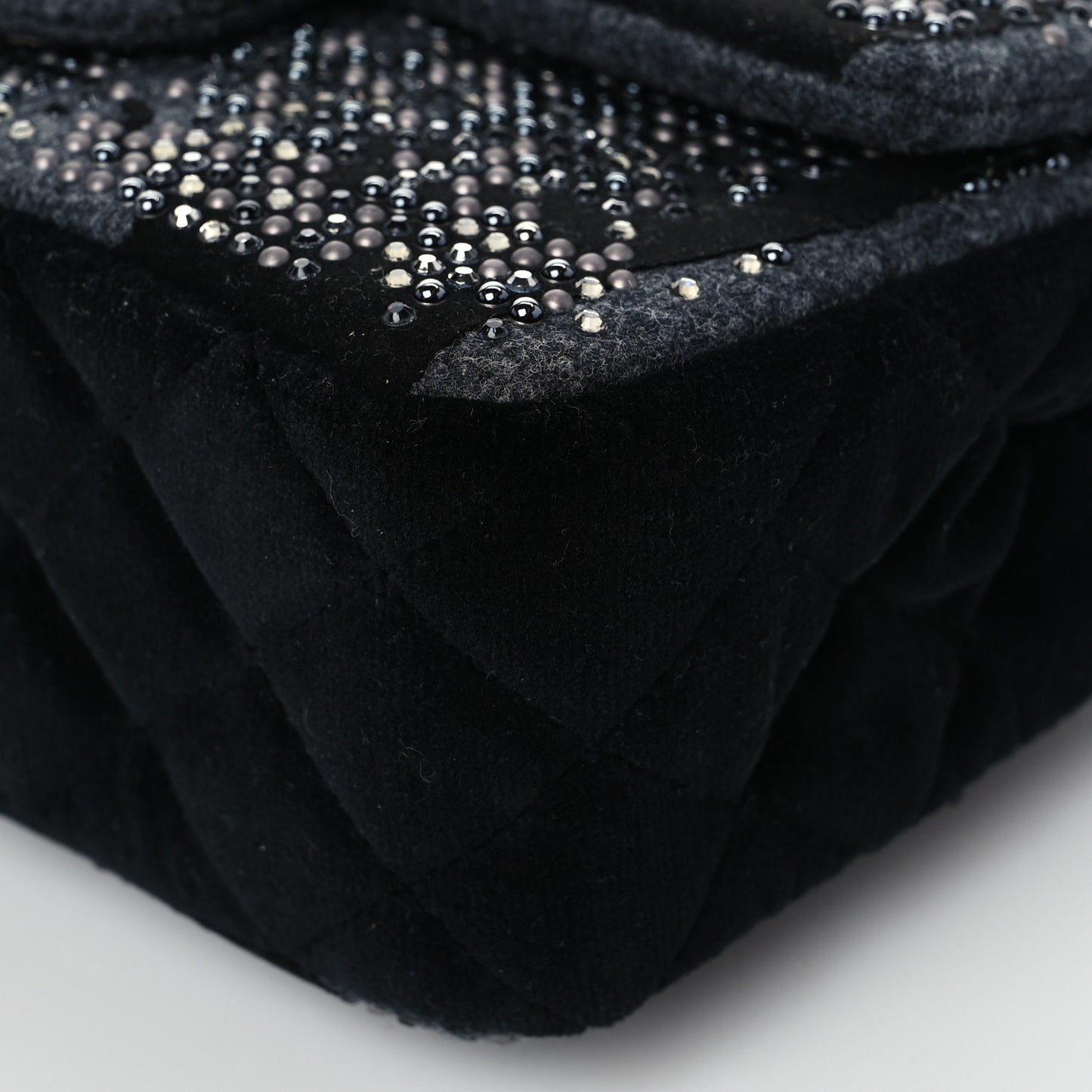 Wool Velvet Crystal Studded Mini Rectangular Flap Grey Black