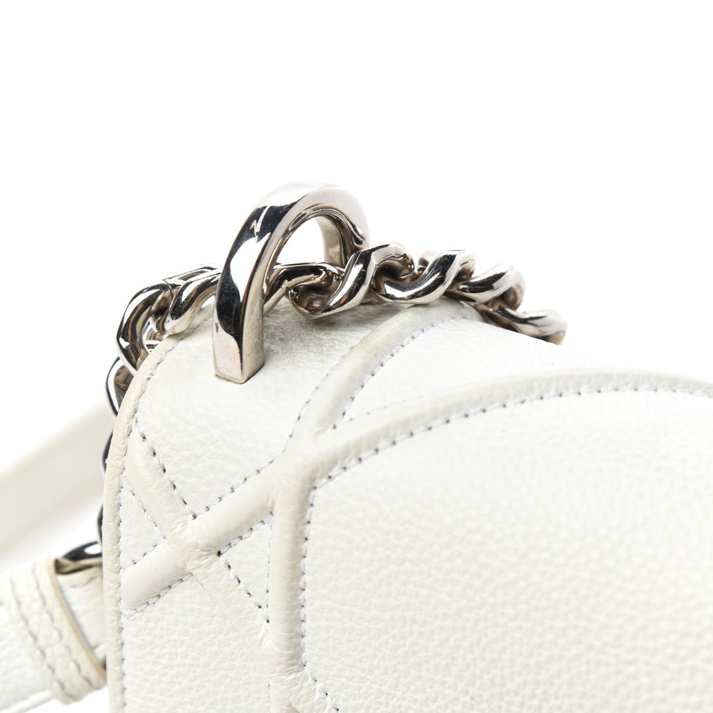 Grained Calfskin Small Diorama Flap Bag White