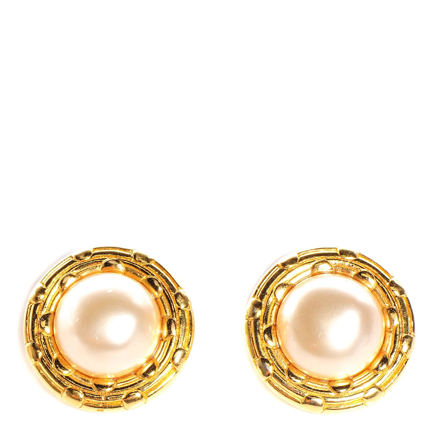 Chanel Faux Pearl Clip On Earrings Gold 1 of 4