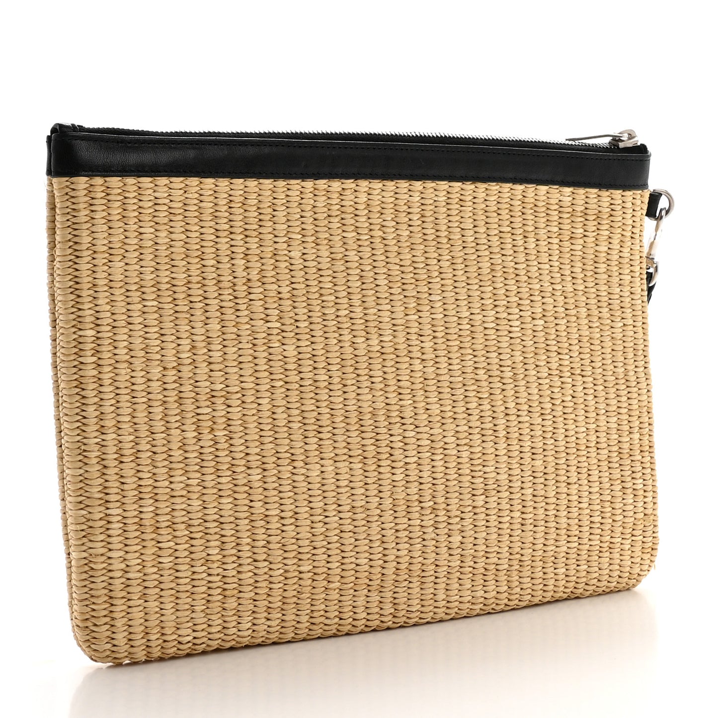 Raffia Calfskin Rive Gauche Zipped Pouch Naturale Black