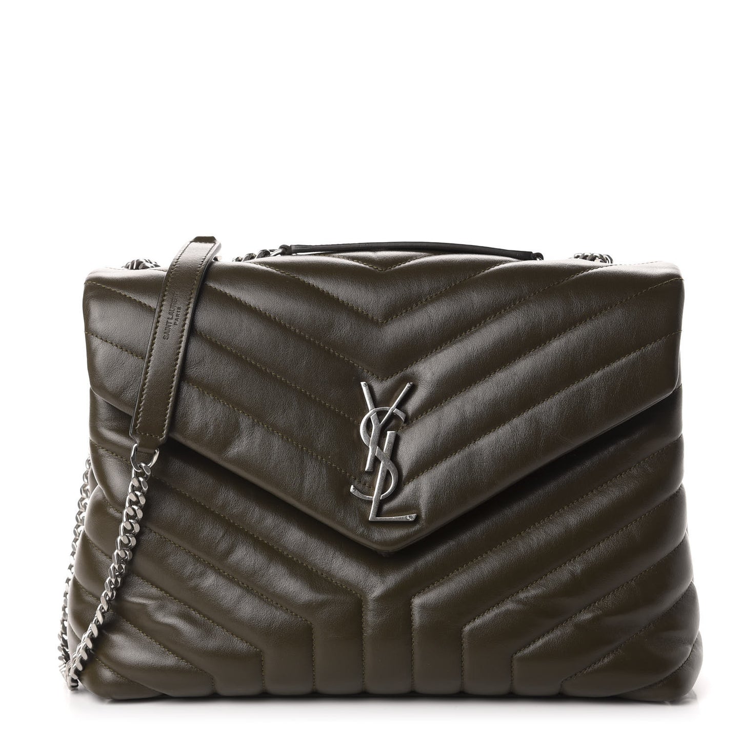 Calfskin Y Quilted Monogram Medium Loulou Chain Satchel Kaki Fonce