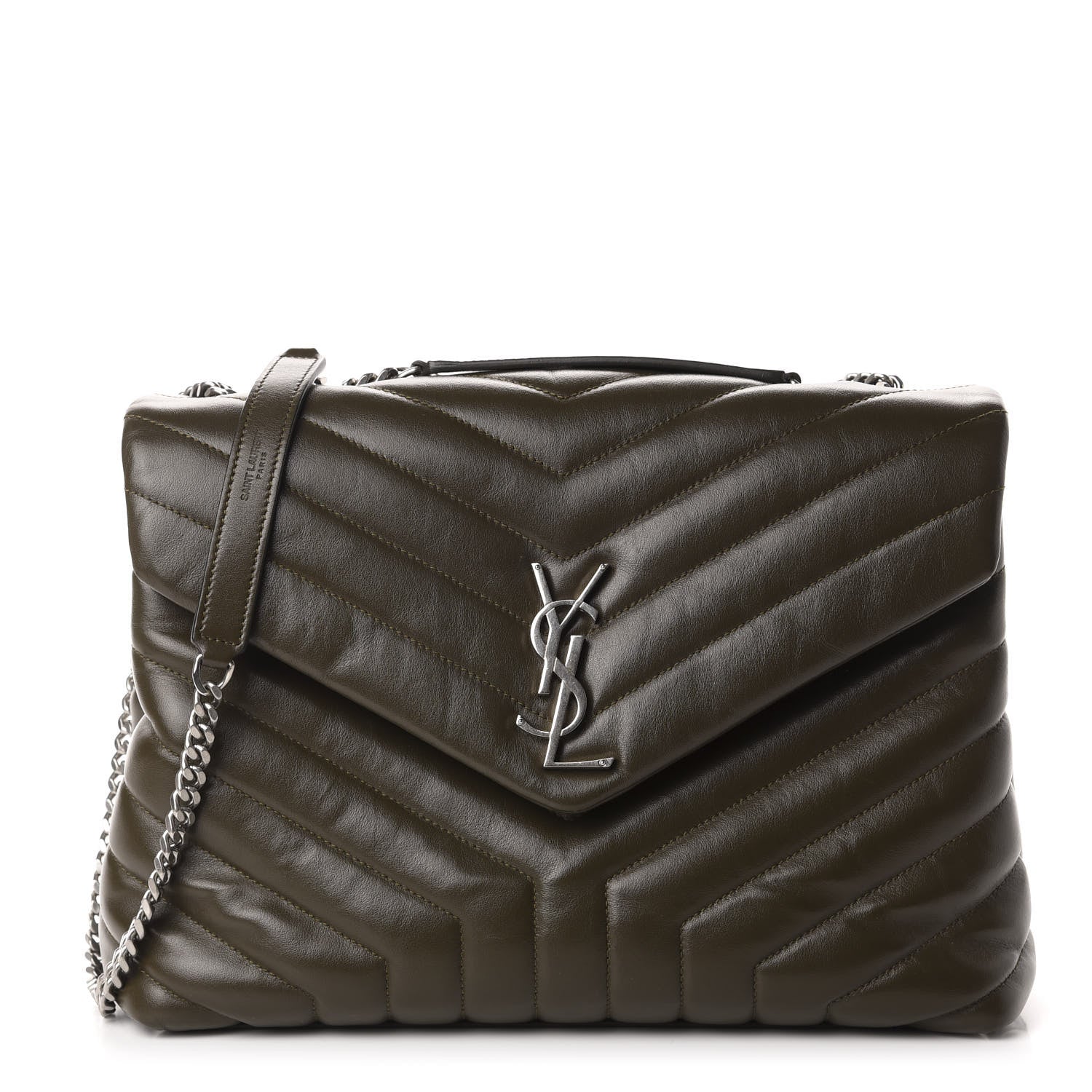 Saint Laurent Calfskin Y Quilted Monogram Medium Loulou Chain Satchel Kaki Fonce 1 of 14