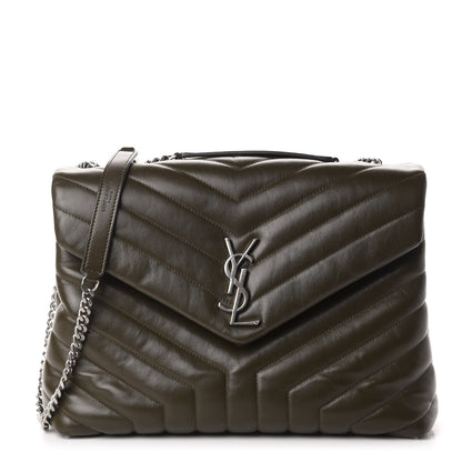 Saint Laurent Calfskin Y Quilted Monogram Medium Loulou Chain Satchel Kaki Fonce 1 of 14