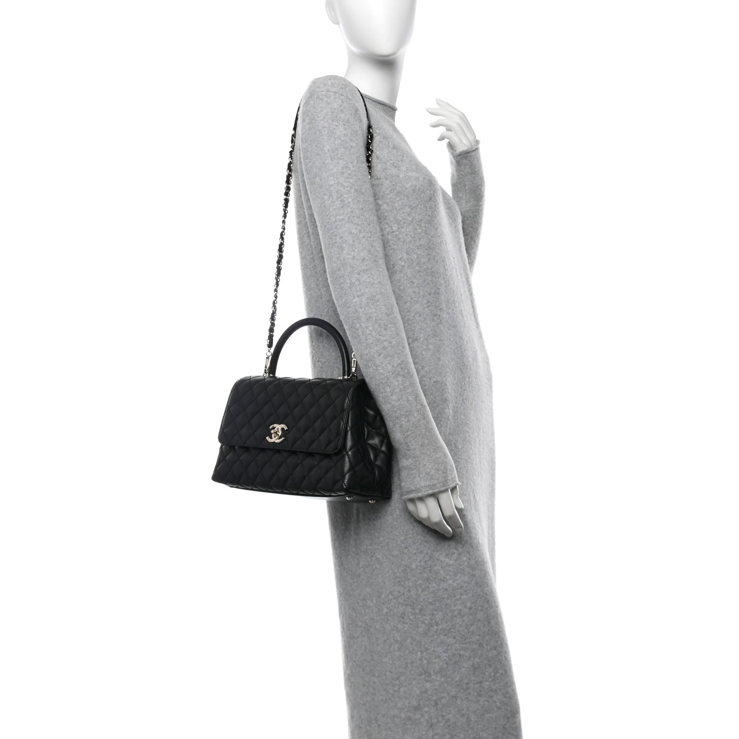 Caviar Quilted Small Coco Handle Flap Black