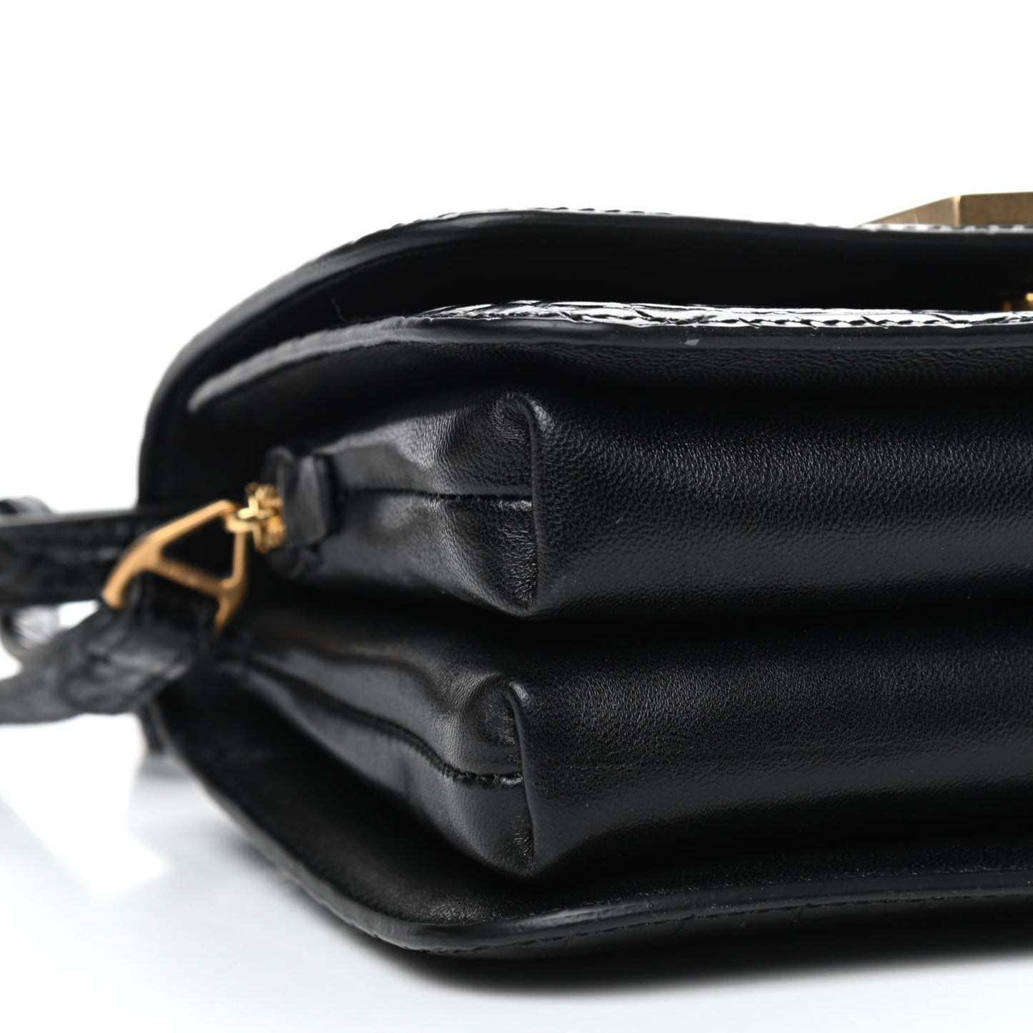 Shiny Calfskin Crocodile Embossed Small B Bag Black