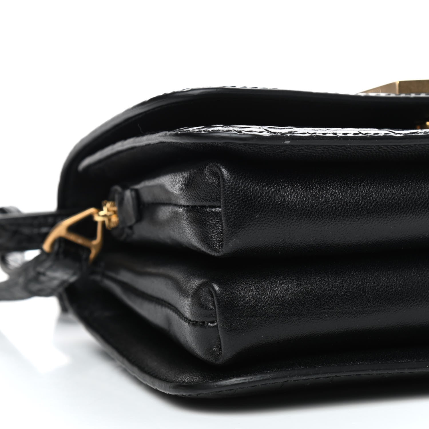 Balenciaga Shiny Calfskin Crocodile Embossed Small B Bag Black 6 of 9