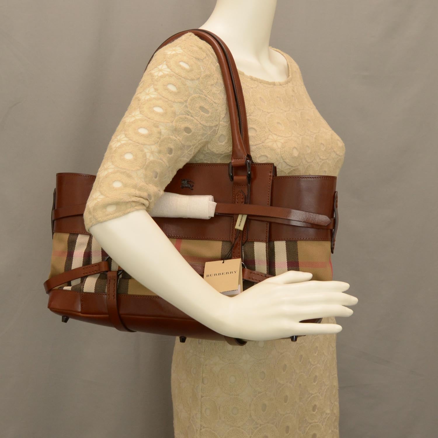 Burberry House Check Bridle Calfskin Kent Bag Dark Tan 2 of 9