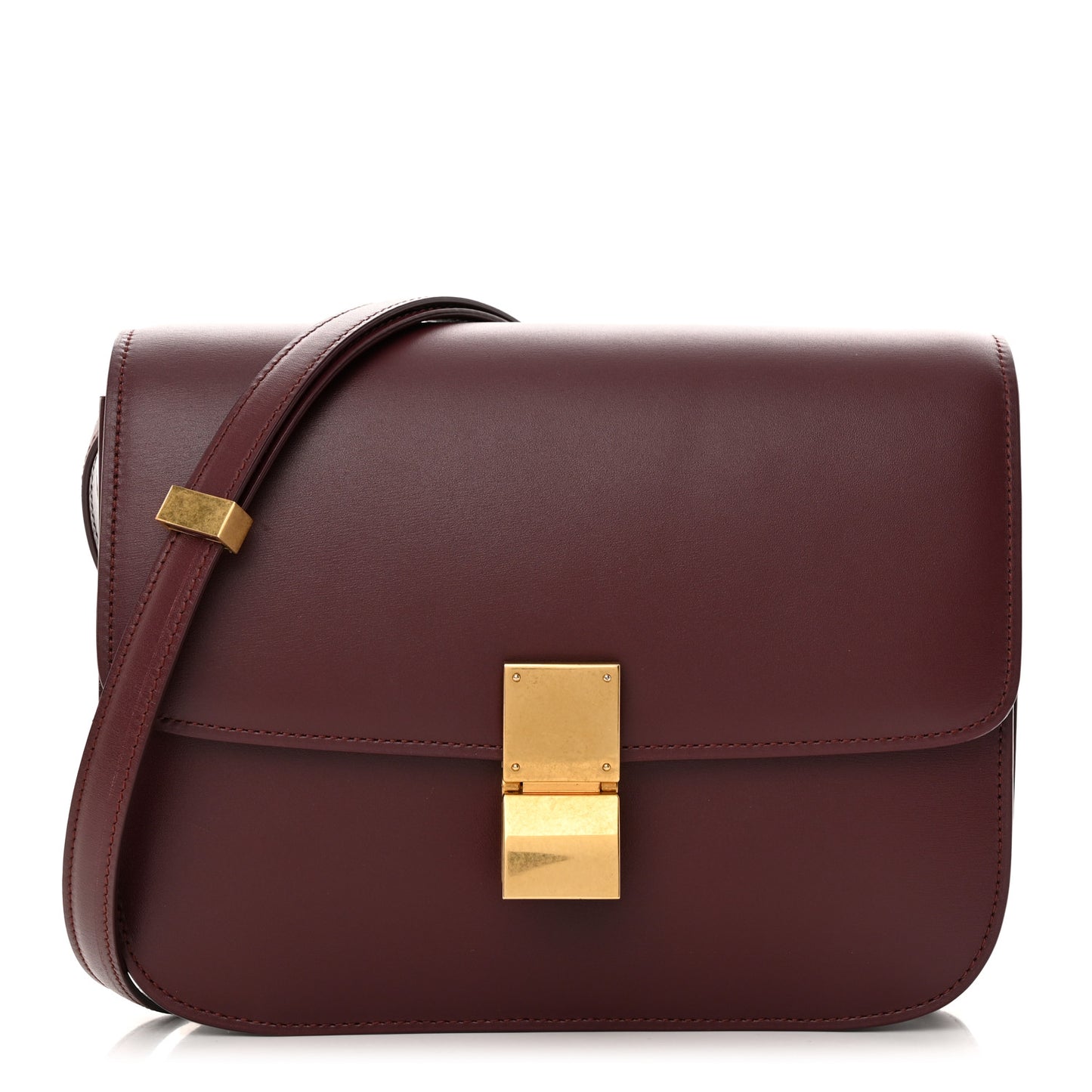 Box Calfskin Medium Classic Box Flap Bag Burgundy