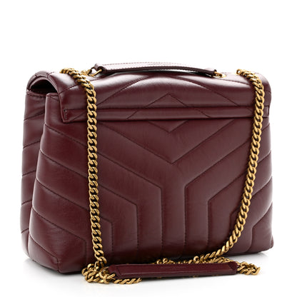 Saint Laurent Calfskin Y Quilted Monogram Small Loulou Chain Satchel Dark Legion Red 3 of 9