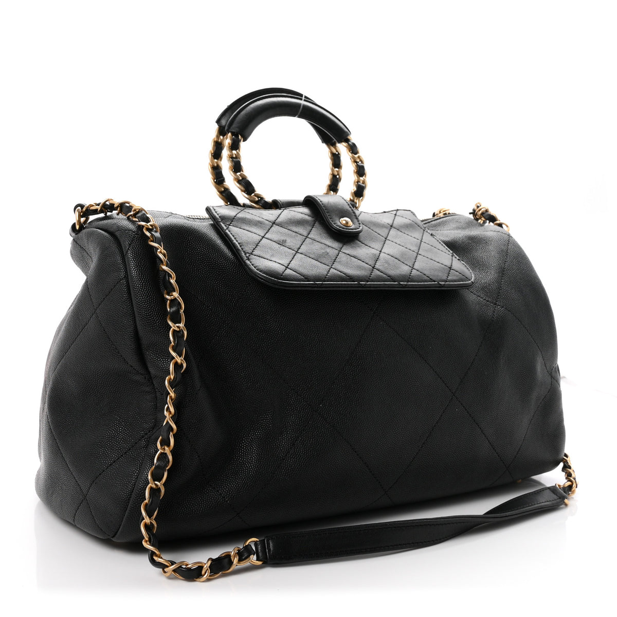Chanel Grained Calfskin Lambskin Quilted Large Bowling Bag Black 3 of 10