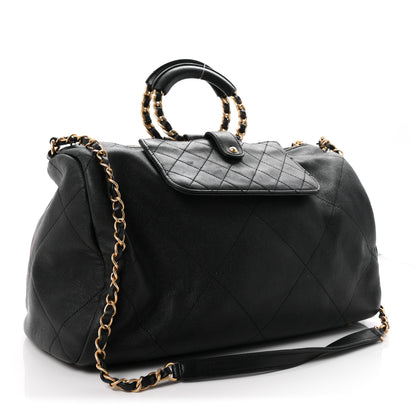 Chanel Grained Calfskin Lambskin Quilted Large Bowling Bag Black 3 of 10