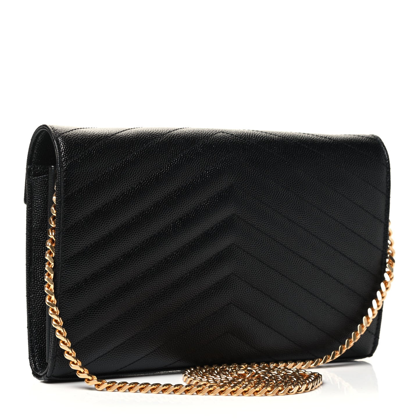 Grain De Poudre Matelasse Chevron Monogram Chain Wallet Black
