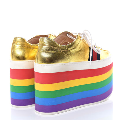 Gucci Metallic Nappa Peggy Platform Sneakers 38 Oro Vecchio 6 of 13
