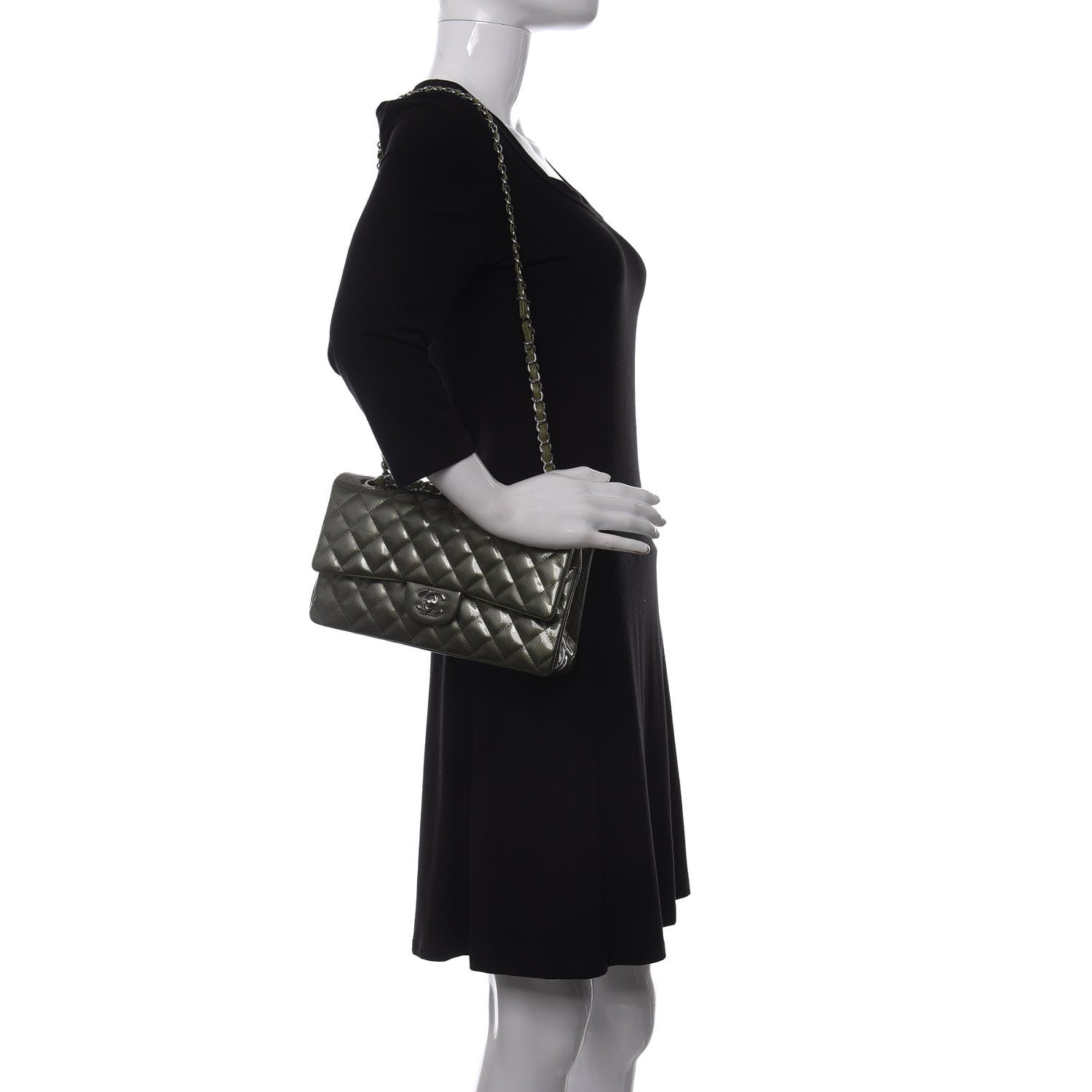 Chanel Striated Patent Quilted Medium Double Flap Green 2 of 11