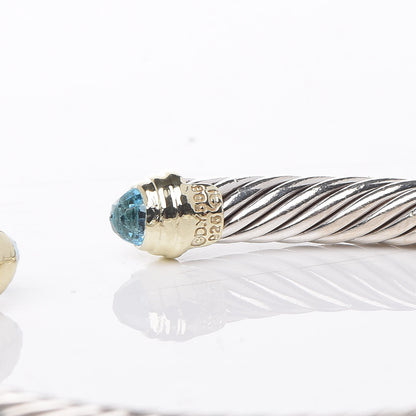 David Yurman Sterling Silver 14K Yellow Gold Blue Topaz 5mm Cable Classics Petite Color Bracelet 4 of 5