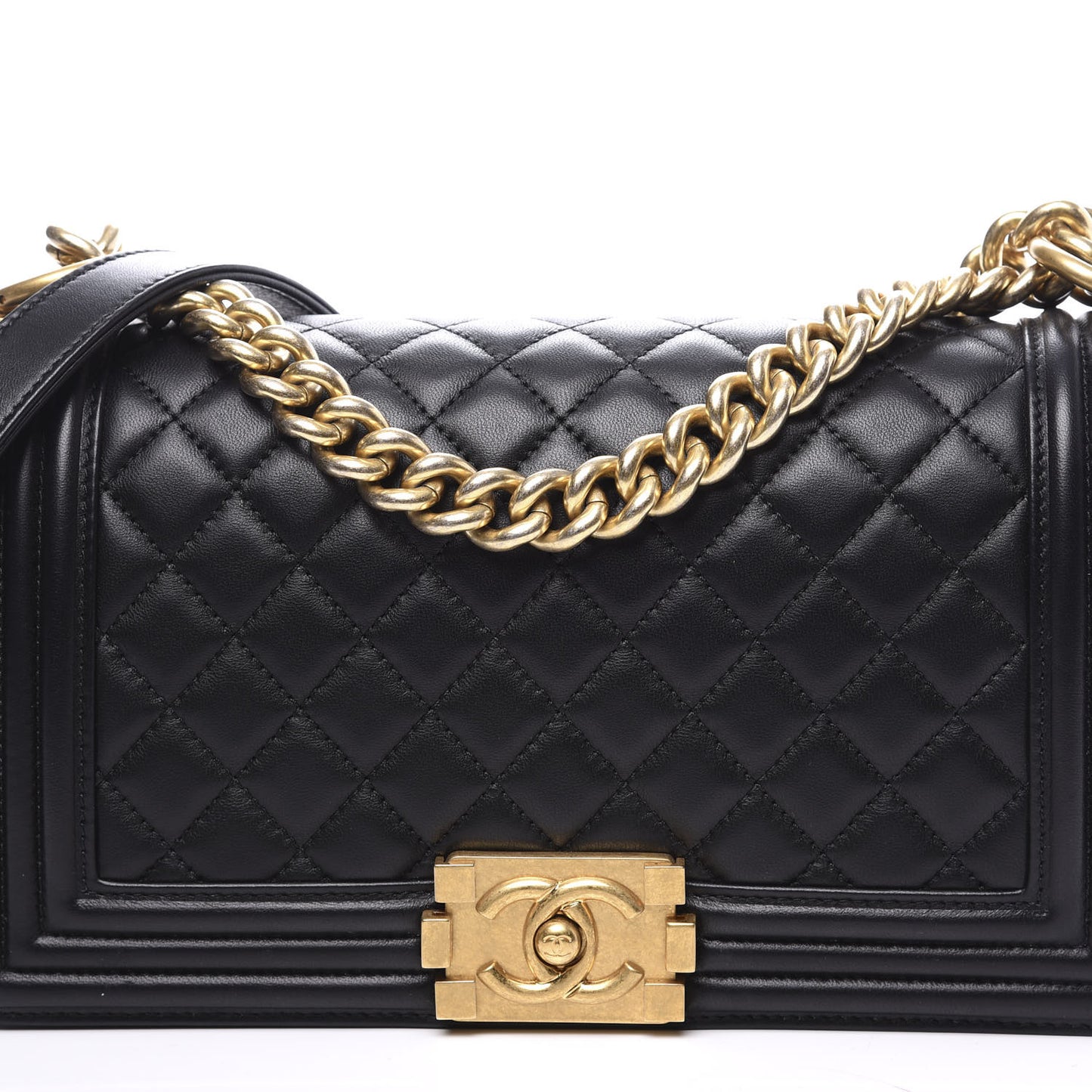 Lambskin Quilted Medium Boy Flap Black