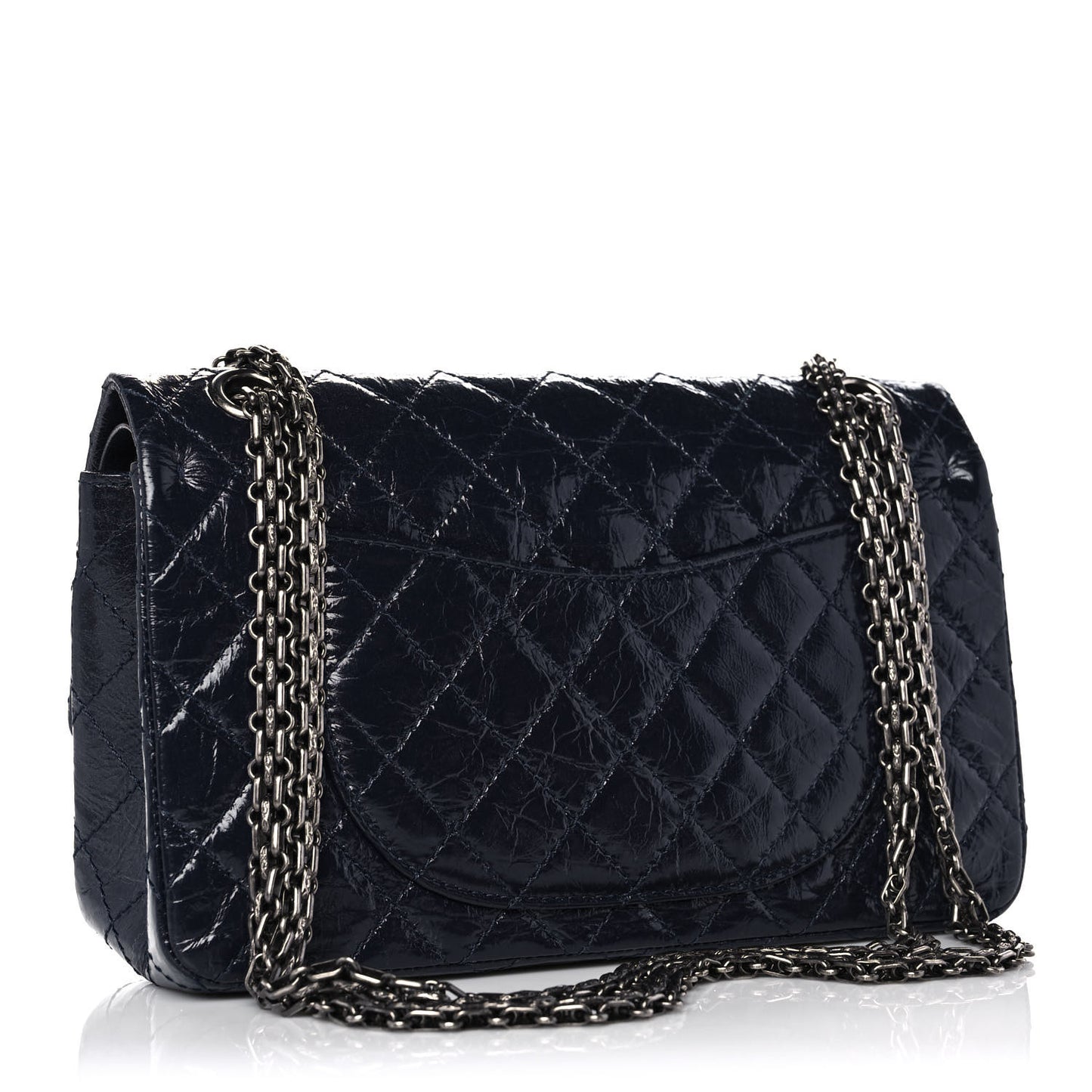 Distressed Patent Quilted 2.55 Reissue 225 Flap Navy
