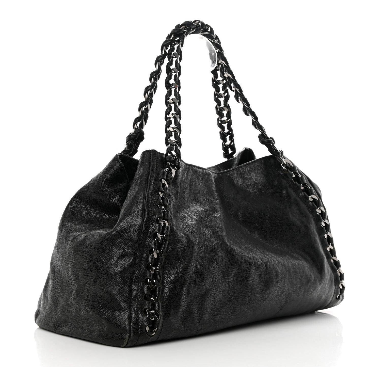 Glazed Calfskin East West Modern Chain Tote Black