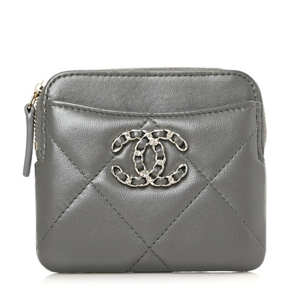 Chanel Lambskin Quilted Chanel 19 Zip Card Holder Wallet Grey 1 of 7