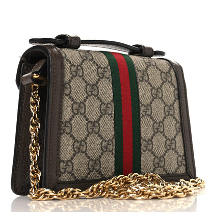 Gucci GG Supreme Monogram Textured Dollar Calfskin Web Mini Ophidia Padlock Top Handle Chain Shoulder Bag Beige Ebony New Acero 3 of 12