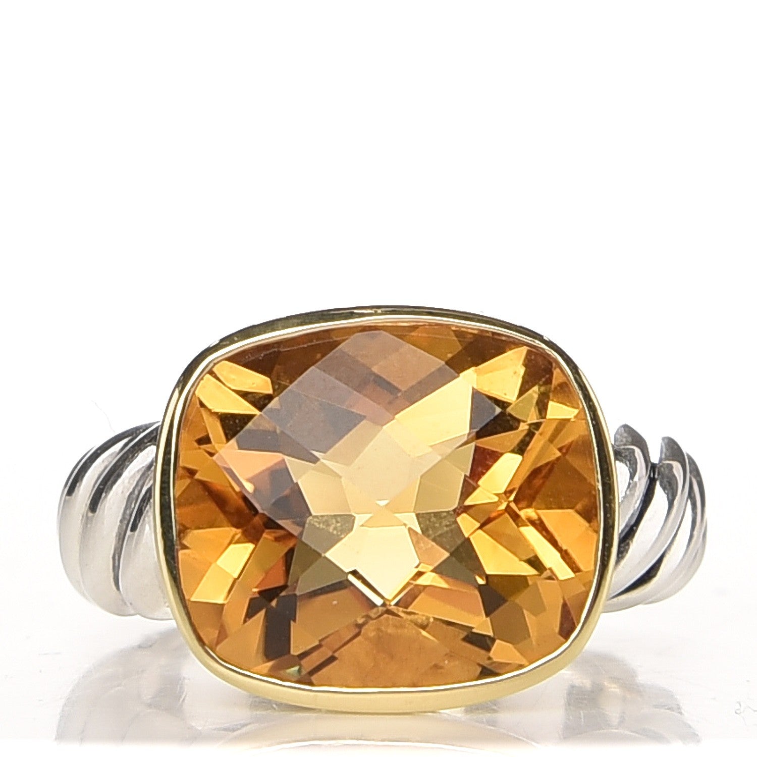 David Yurman Sterling Silver 18K Yellow Gold Citrine 15mm Noblesse Ring 54 7 1 of 4