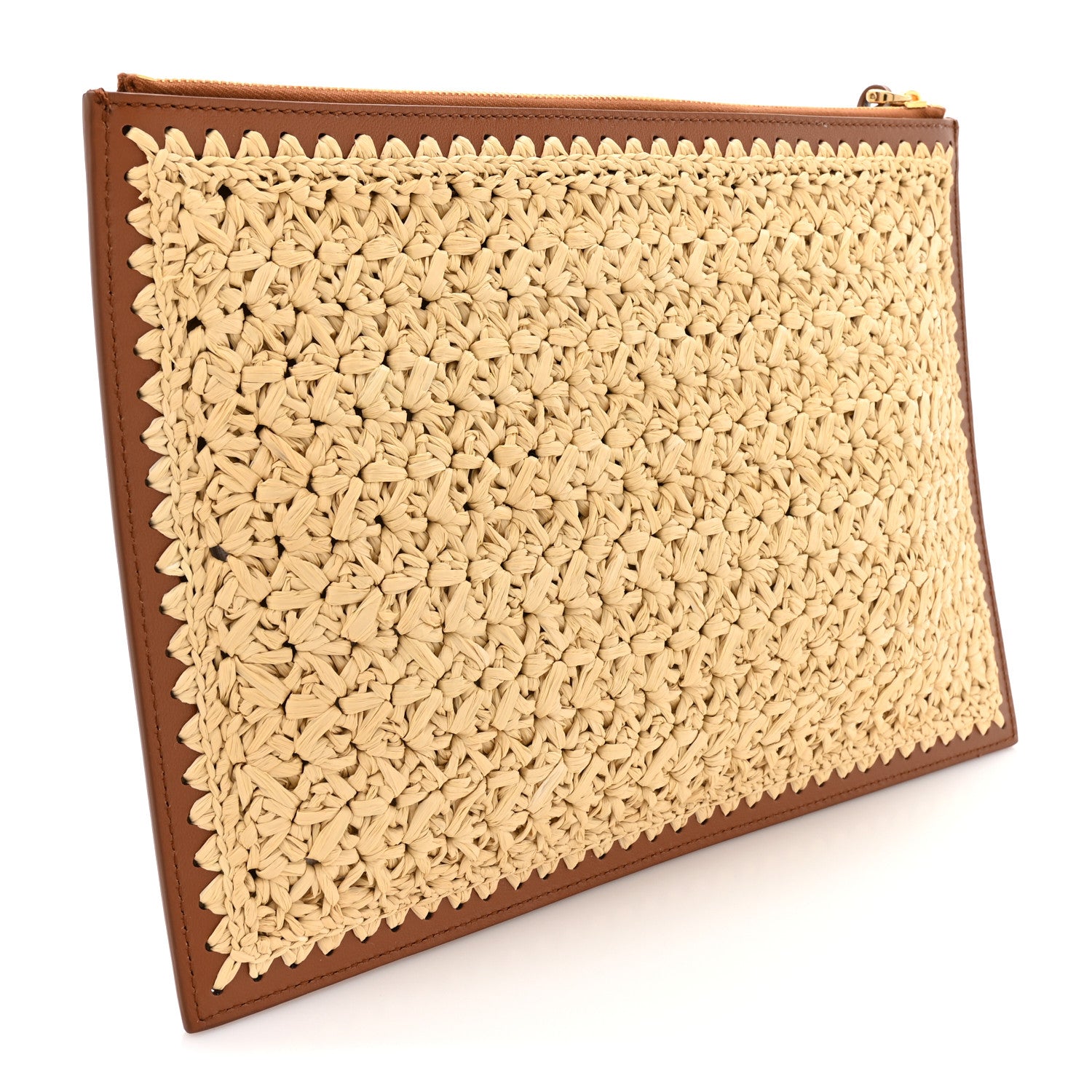 Valentino Garavani Raffia Calfskin Vlogo Signature Zip Pouch Naturale Brown 3 of 8