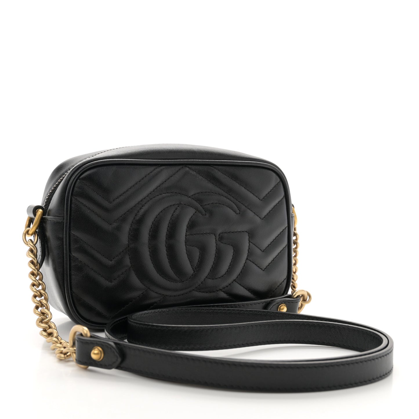 Calfskin Matelasse Mini GG Marmont Chain Shoulder Bag Black