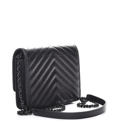 Chanel Aged Calfskin Chevron Quilted Reissue 2.55 Square Wallet On Chain WOC So Black 3 of 9