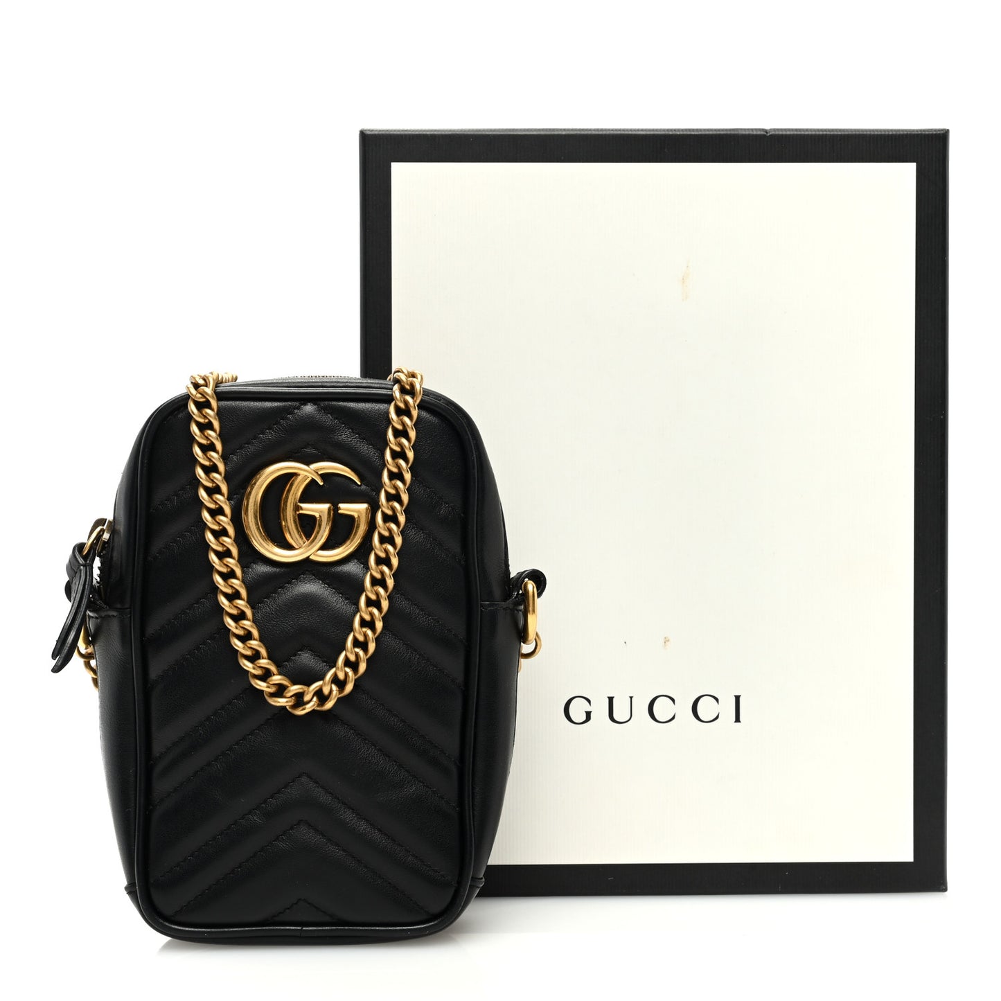 Calfskin Matelasse Mini GG Marmont Crossbody Bag Black