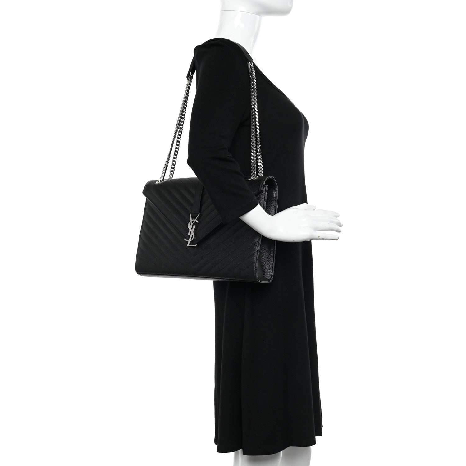 Saint Laurent Grain De Poudre Matelasse Chevron Large Monogram Satchel Black 2 of 9