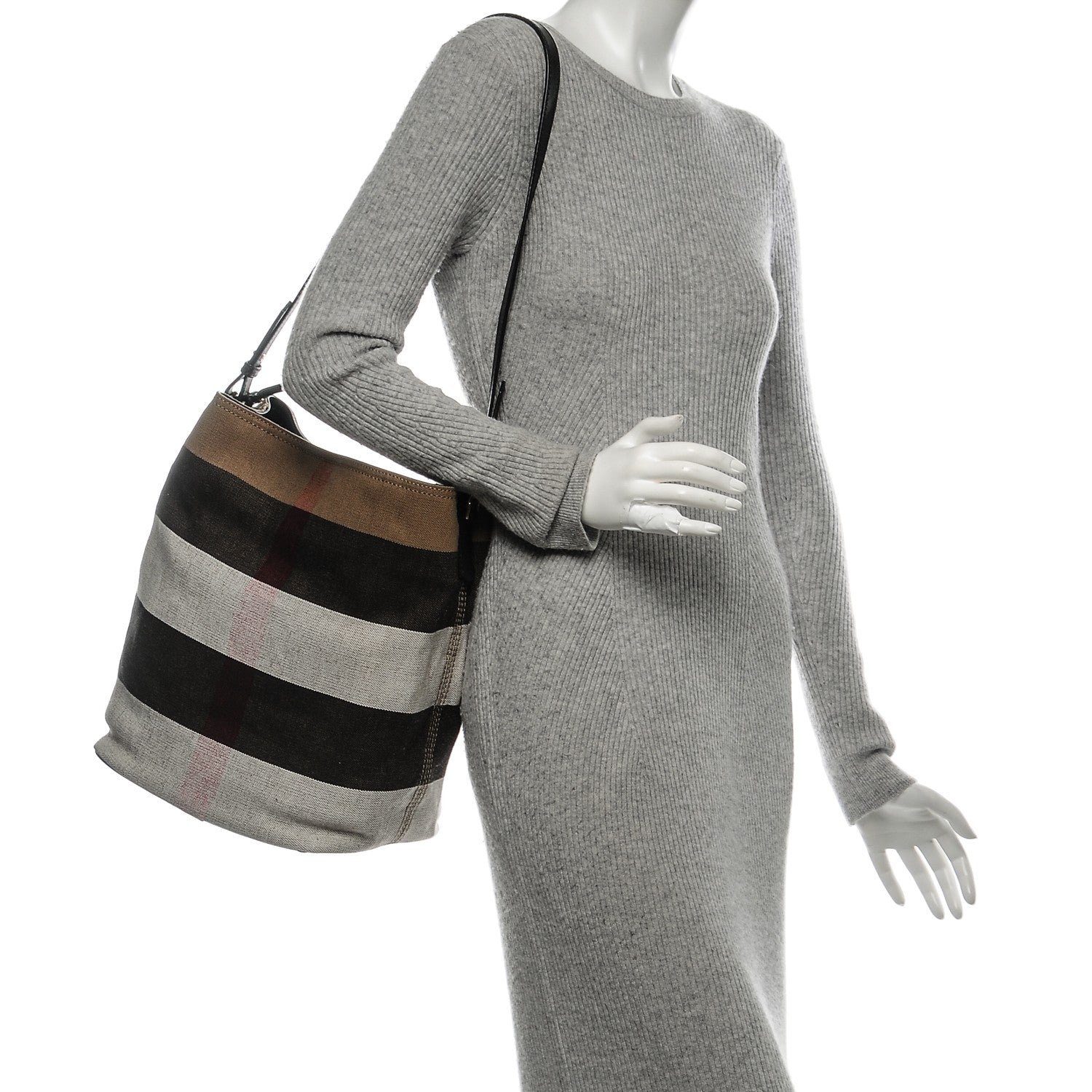 Burberry Canvas Mega Check Medium Susanna Hobo Black 2 of 6