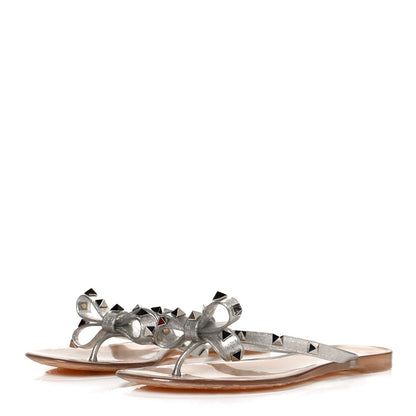 Valentino Garavani PVC Jelly Glitter Rockstud Bow Thong Sandals 39 Silver 3 of 10