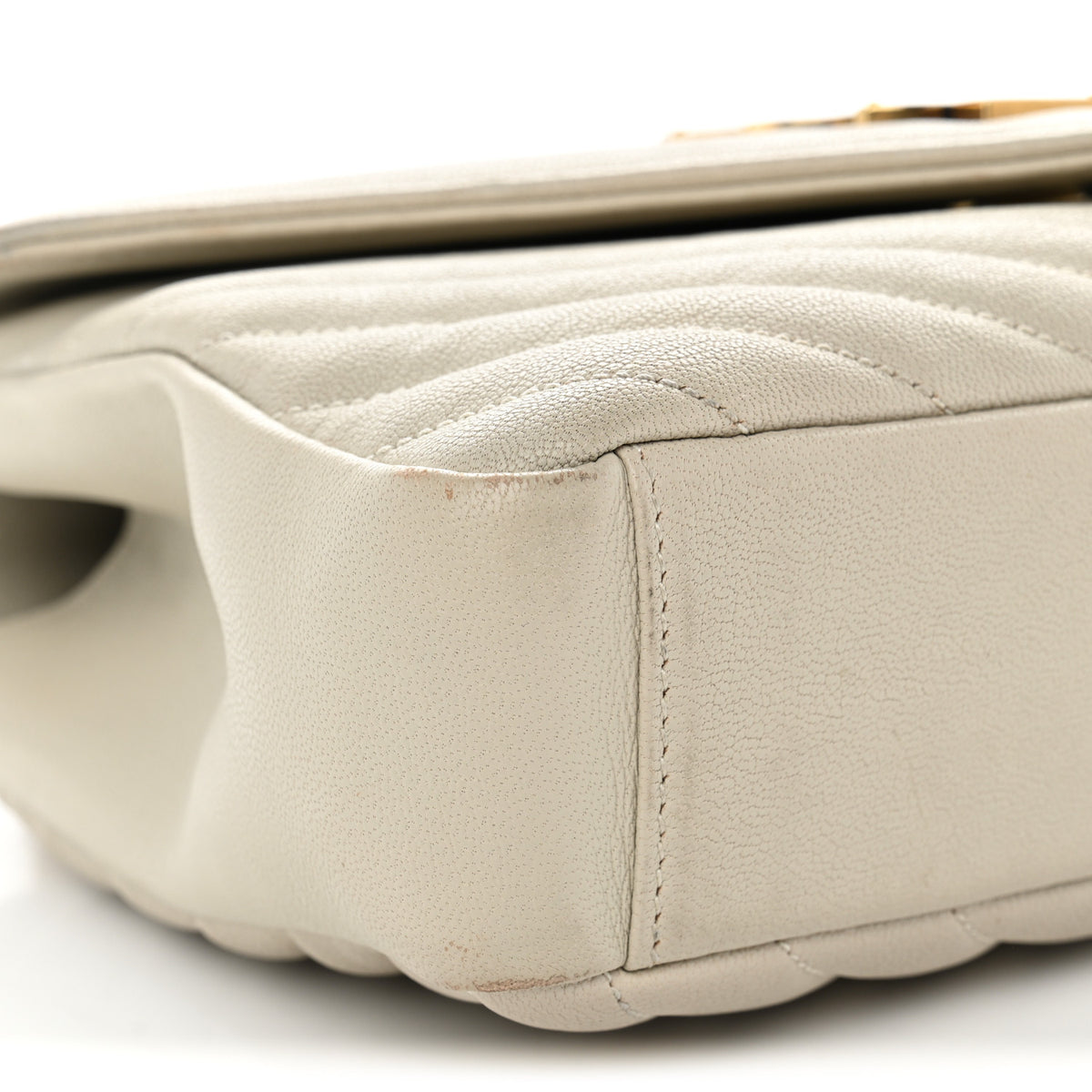Sheepskin Matelasse Chevron Monogram Medium College Bag Crema Soft