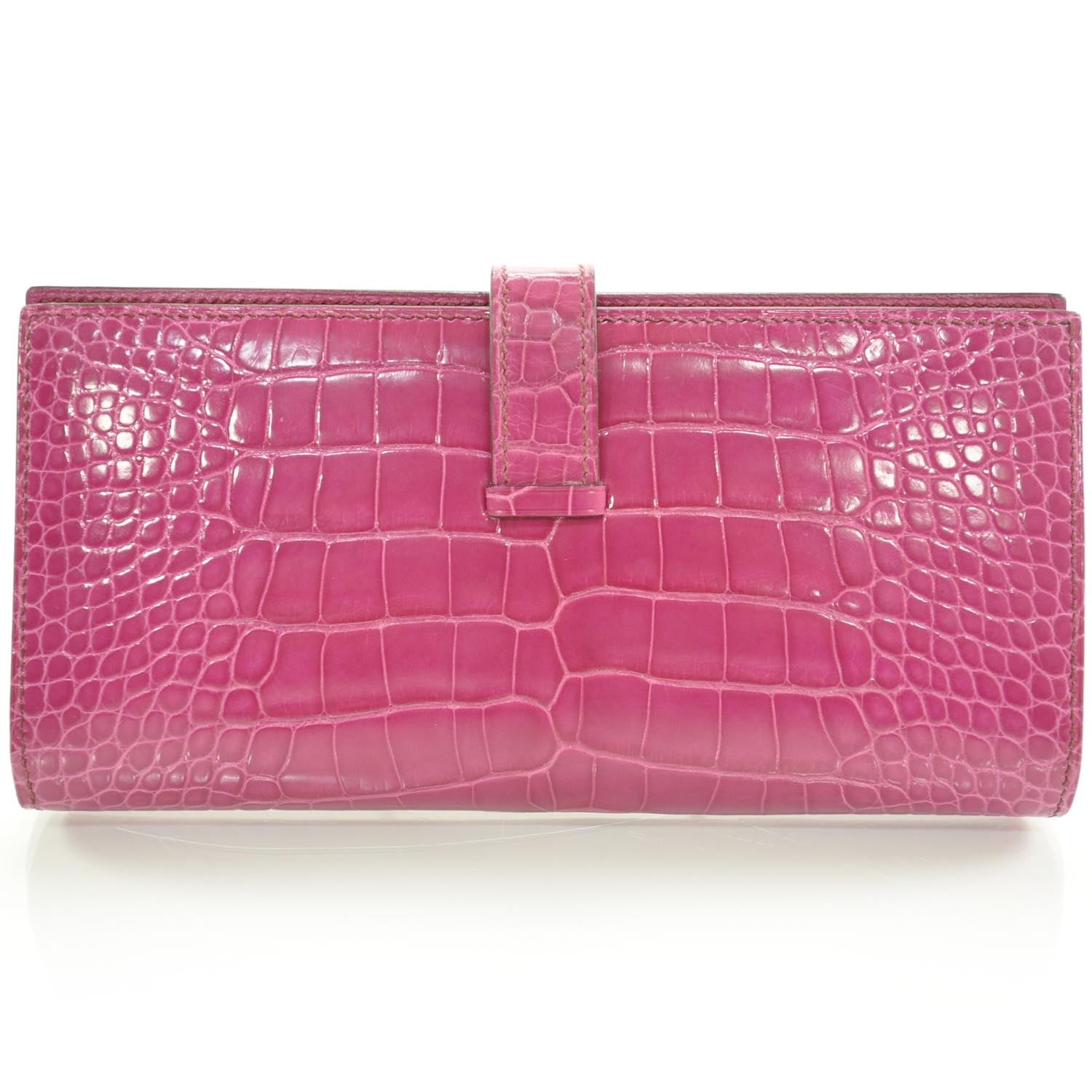 Hermes Shiny Alligator Bearn H Wallet Fuchsia 4 of 10