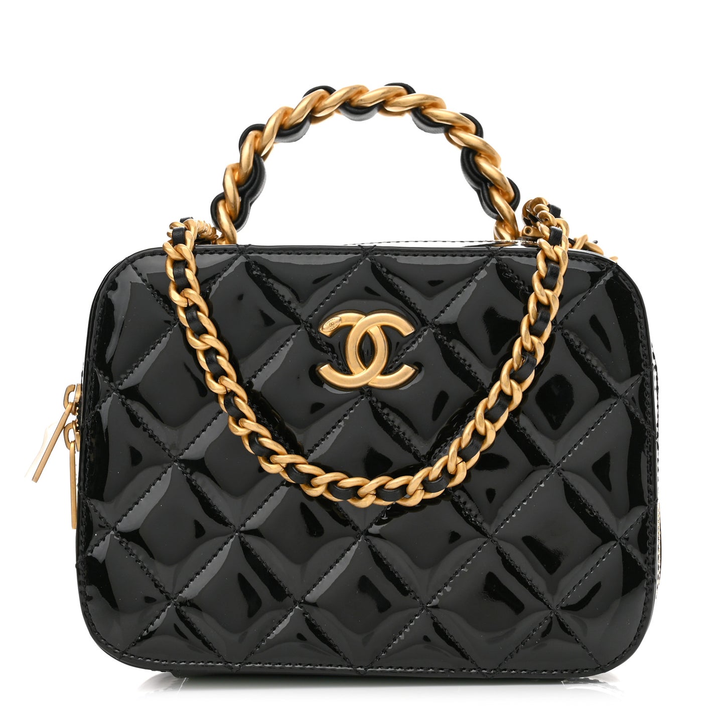 Patent Quilted Top Handle Small Vanity Case Black
