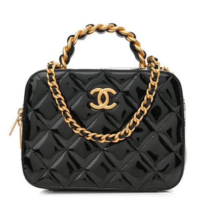 Chanel Patent Quilted Top Handle Small Vanity Case Black 1 of 9