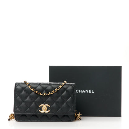 Chanel Caviar Quilted Camellia Wallet On Chain WOC Black 12 of 12