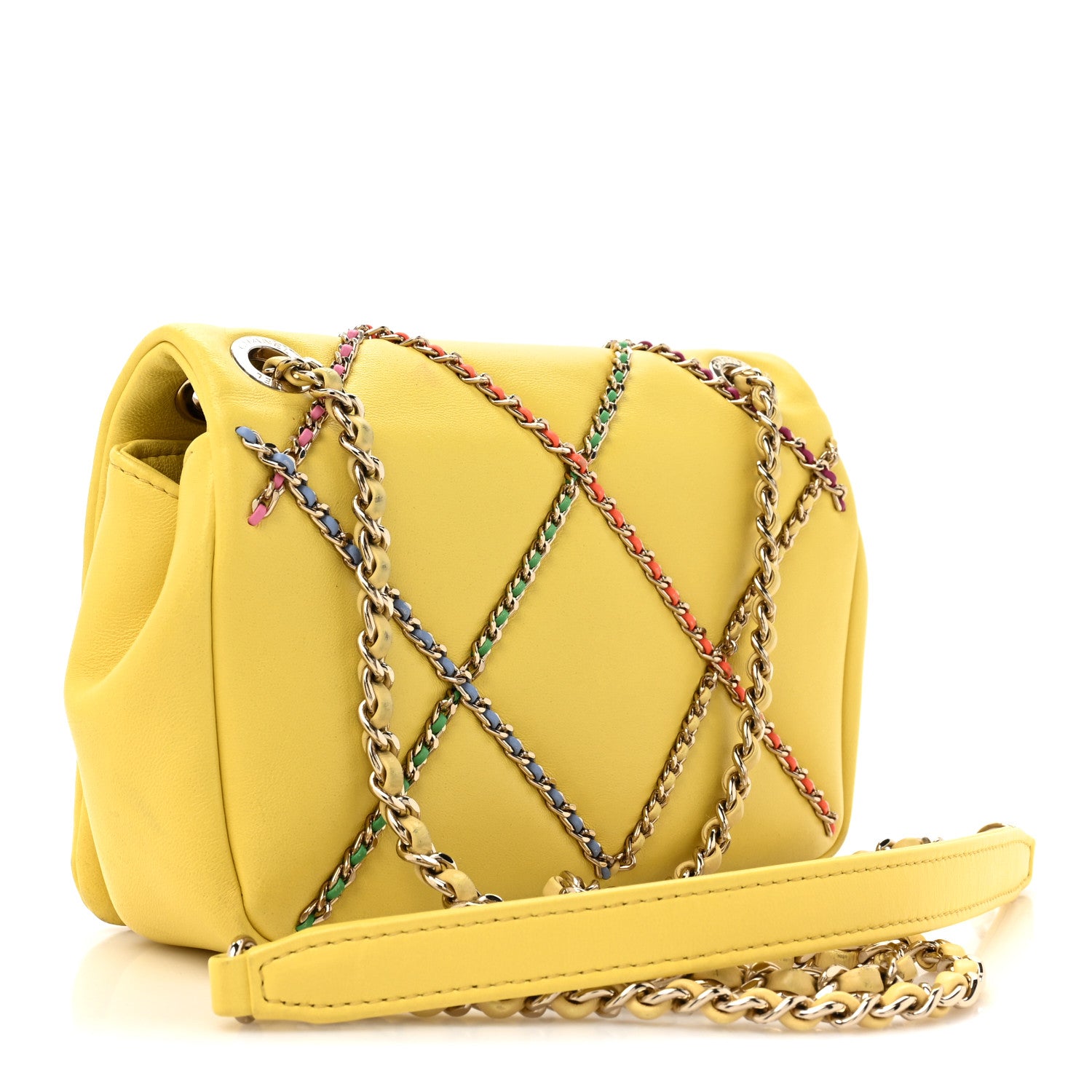 Chanel Lambskin Small Entwined Chain Flap Yellow Multicolor 3 of 21