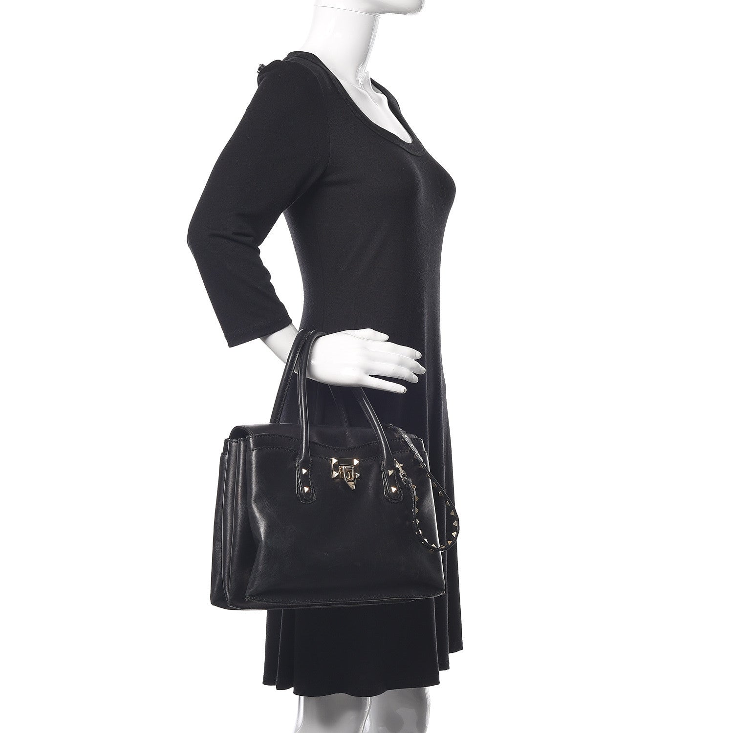 Valentino Garavani Vitello Rockstud Accordion Satchel Black 3 of 22