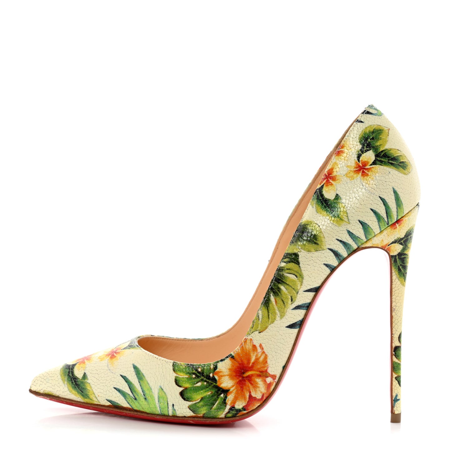 Crackled Calfskin Hawaiian Print So Kate 120 Pumps 40.5 White