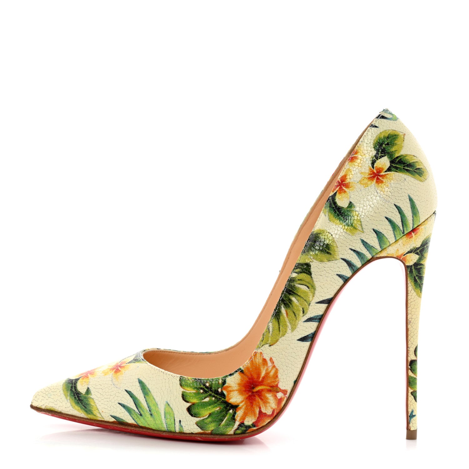 Christian Louboutin Crackled Calfskin Hawaiian Print So Kate 120 Pumps 40.5 White 1 of 9