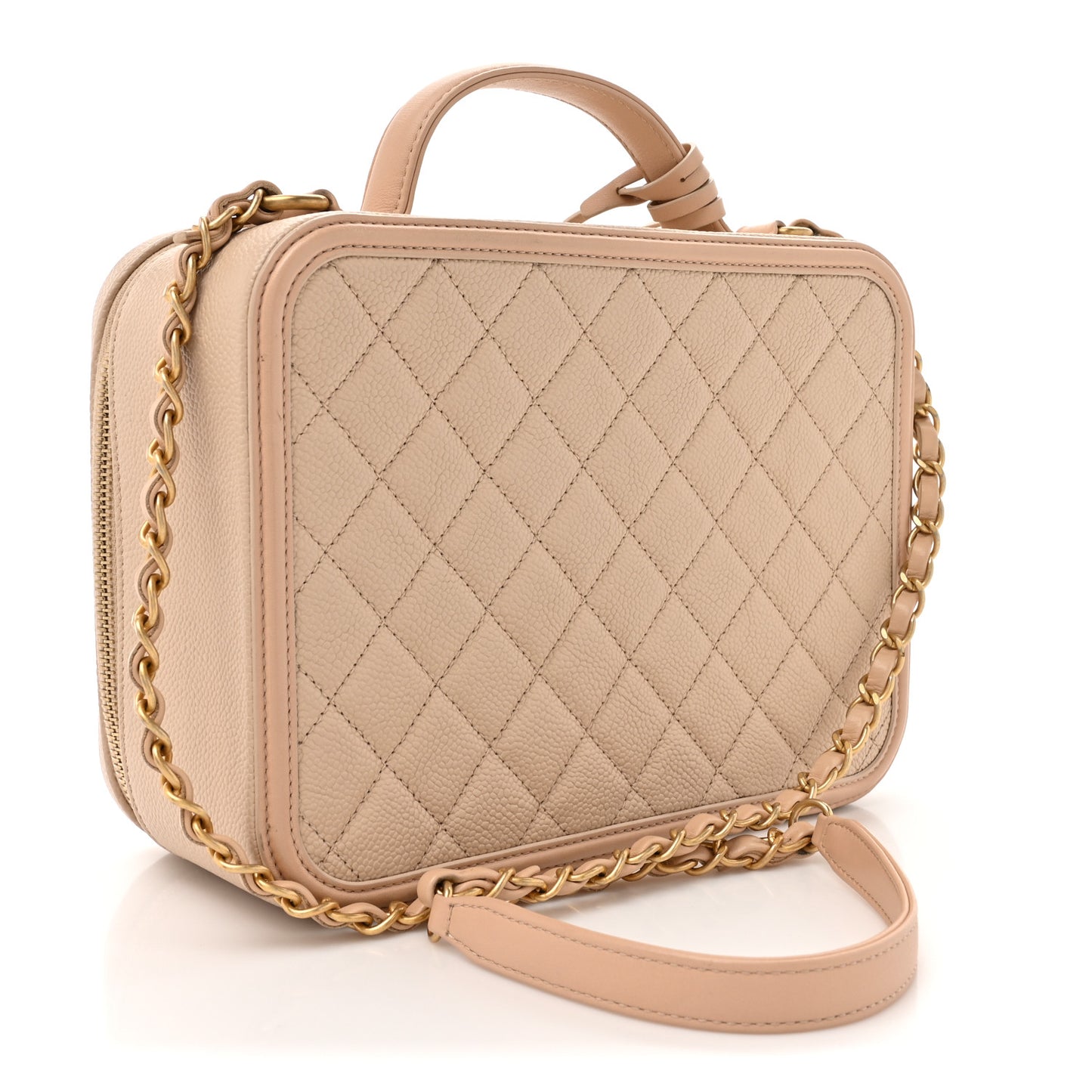 Caviar Quilted Large CC Filigree Vanity Case Beige