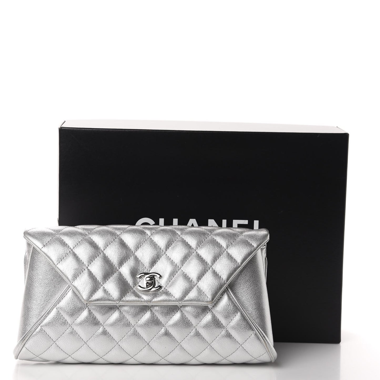 Metallic Calfskin Quilted Fold Up Again Clutch Silver