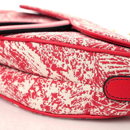 Christian Dior Canvas Reverse Embroidered Toile De Jouy Saddle Bag Red 8 of 9