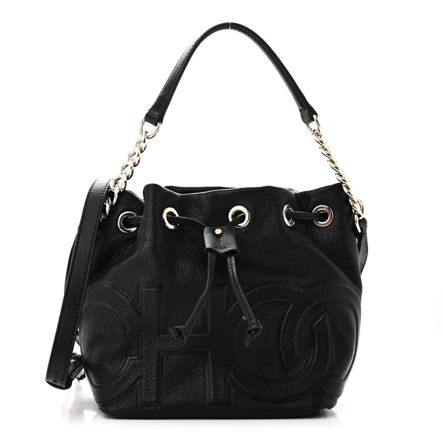 Grainy Calfskin Juno Bucket Bag Black