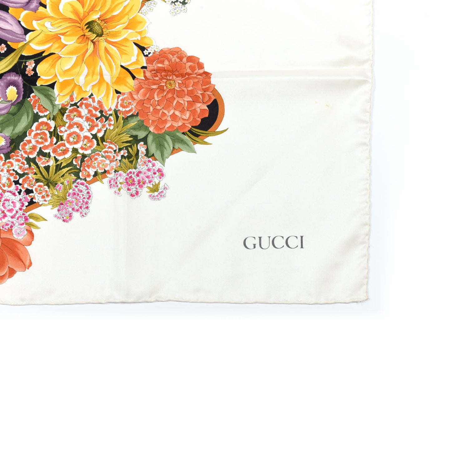 Silk Floral Square Scarf White Brown