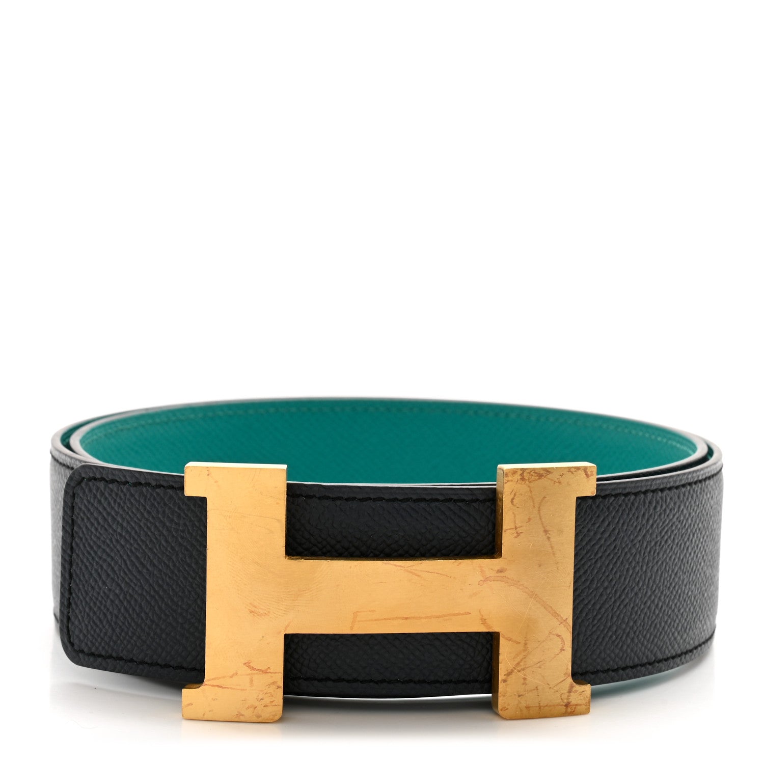 Hermes Epsom 32mm H Belt 85 34 Bleu Indigo Vert Verrone 1 of 6