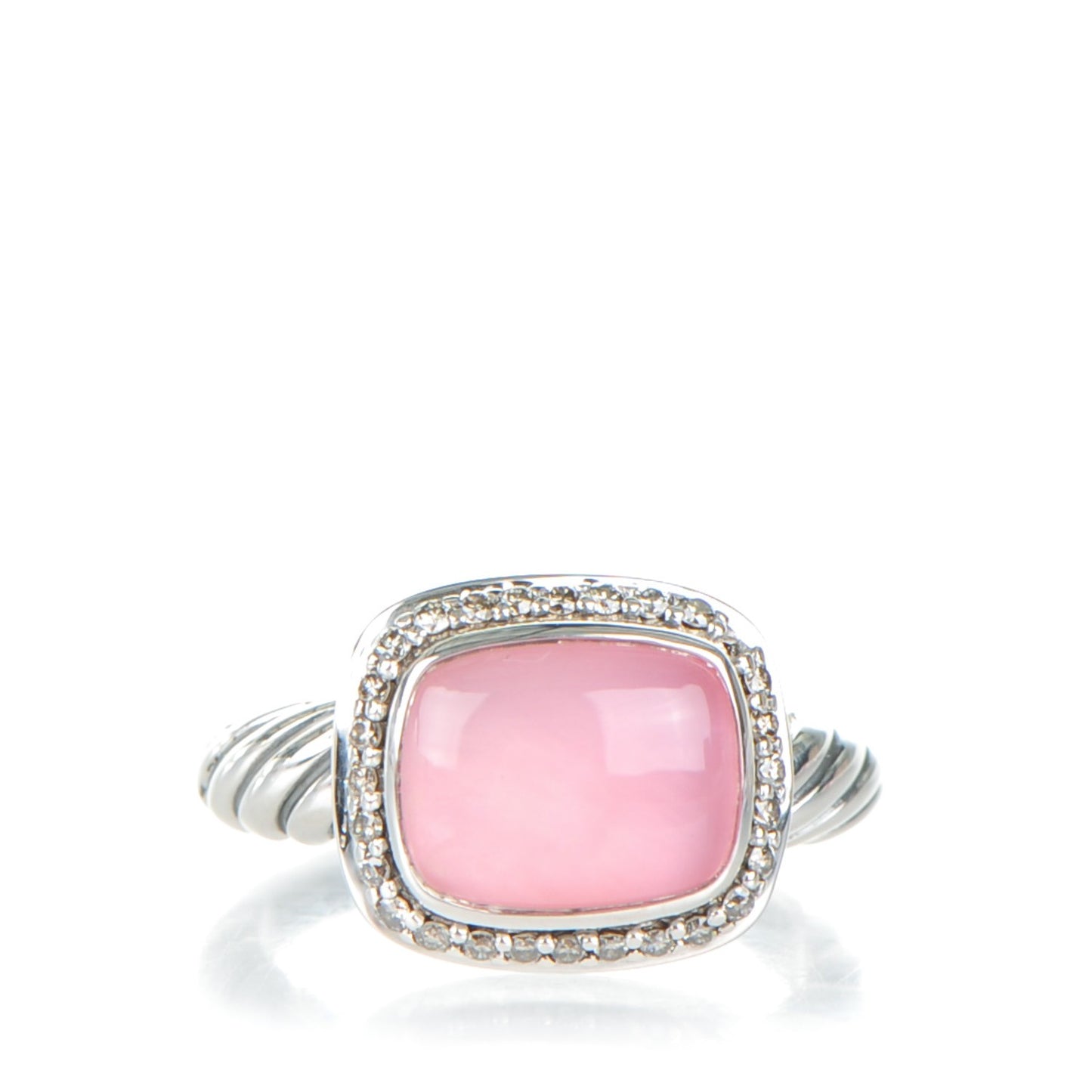 Sterling Silver Diamond Rose Quartz 10mm Noblesse Ring 52 6
