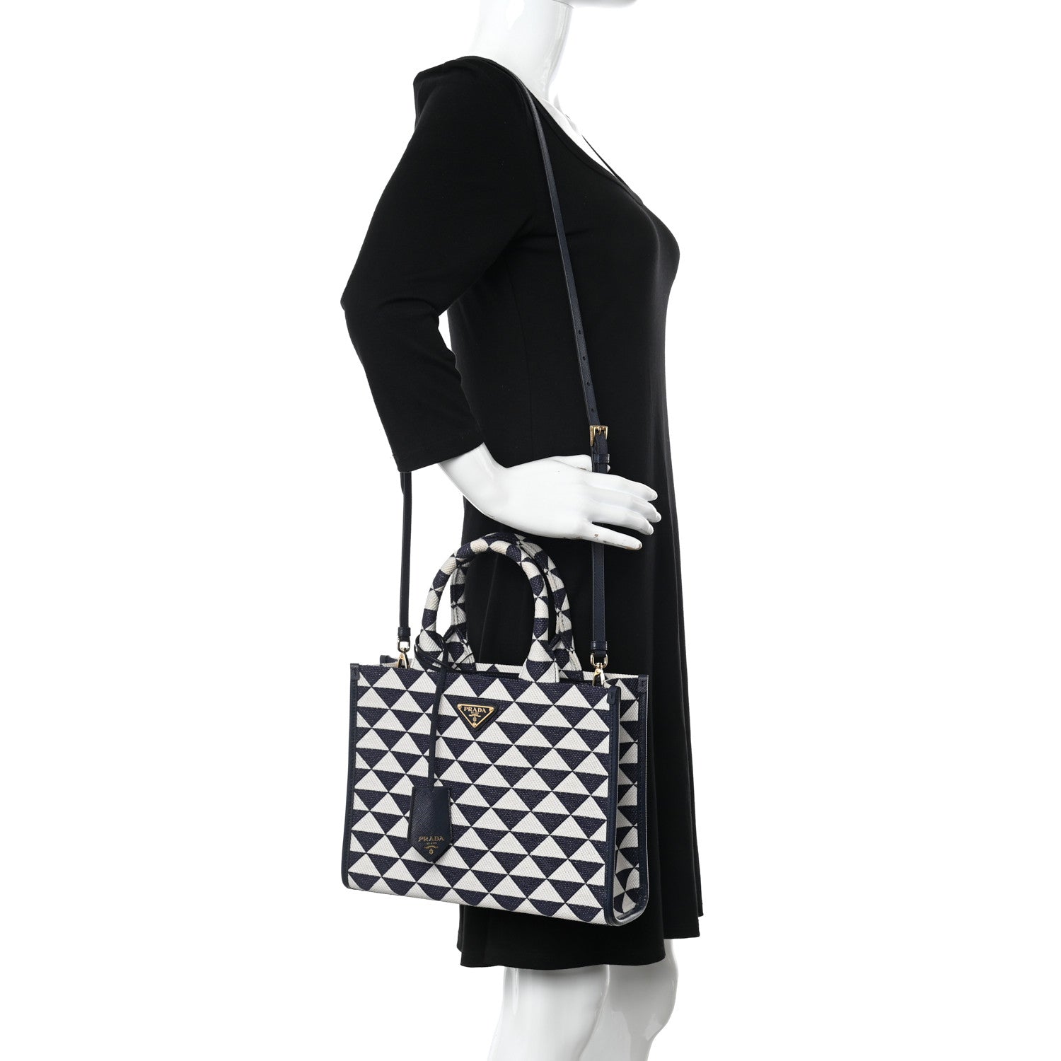 Prada Jacquard Saffiano Triangolo Symbole Embroidered Small Tote Baltico Talco 2 of 10